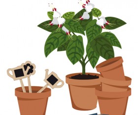 Flowerpot and flower vector set 02