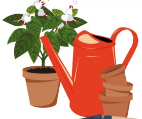 Flowerpot and flower vector set 03