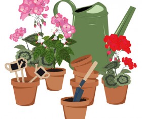 Flowerpot and flower vector set 04