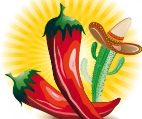 Funny red peppers and cactus vector