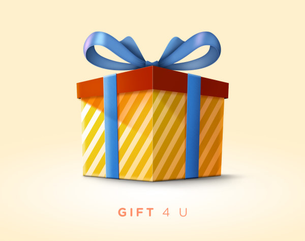 Gift box with blue bow psd