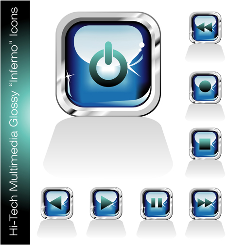 Glossy player buttons design vector 01