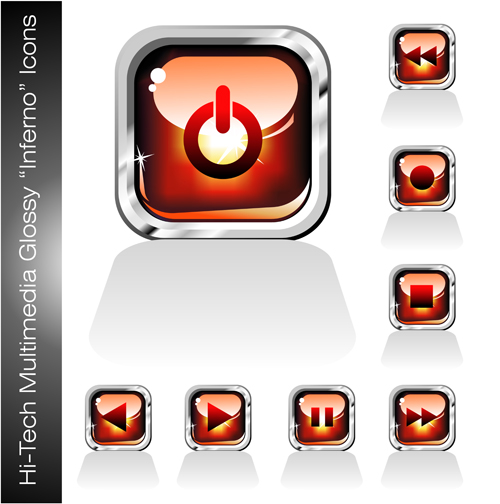 Glossy player buttons design vector 02
