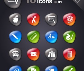 Glossy school icons button vector
