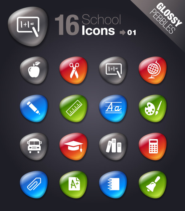 Glossy school icons button vector