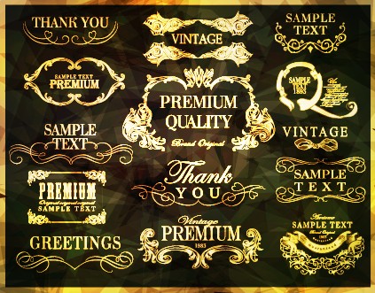 Golden frame with labels ornament vector 01