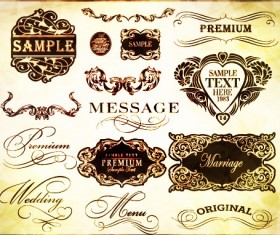 Golden frame with labels ornament vector 02