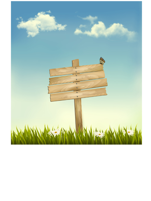Grass with wood billboard vector background