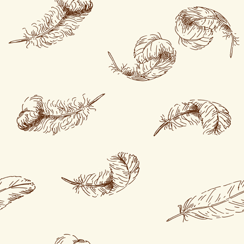 Download Hand drawn feather seamless pattern vector free download