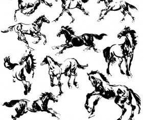 Hand drawn horse vectors set