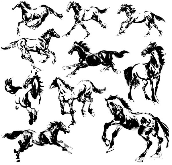 Hand drawn horse vectors set