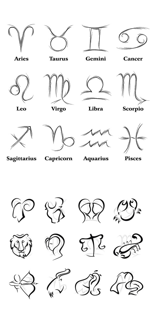 Hand drawn zodiac logos creative vector