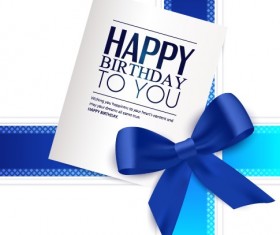 Happy Birthday greeting card with bow vector 01