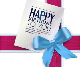 Happy Birthday greeting card with bow vector 02