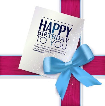 Happy Birthday greeting card with bow vector 02