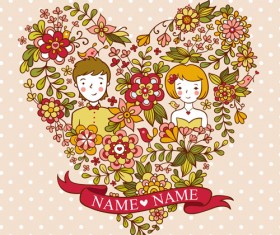 Lovers and heart floral wedding Invitation cards vector