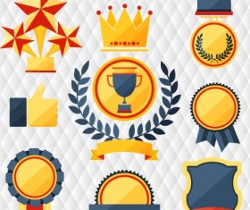 Medals with cup and awards elements vector set 02