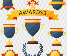 Medals with cup and awards elements vector set 03