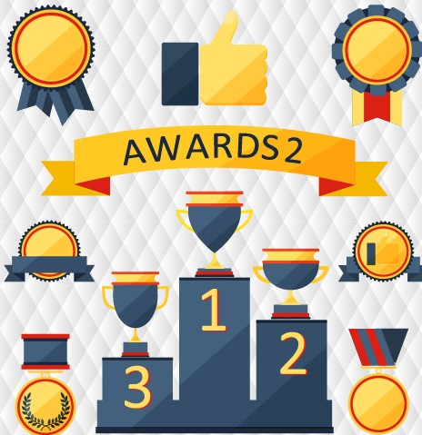 Medals with cup and awards elements vector set 05