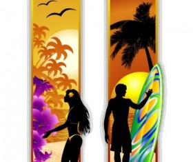 Men and women silhouette with travel banner vector