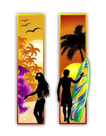 Men and women silhouette with travel banner vector