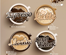 Modern coffee labels with elements vector 01