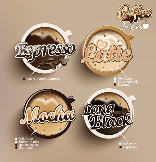 Modern coffee labels with elements vector 01
