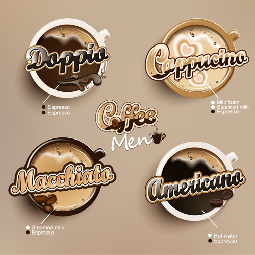 Modern coffee labels with elements vector 02