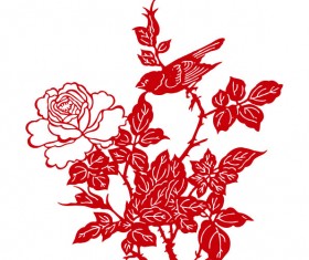 Paper cut flower and bird vector