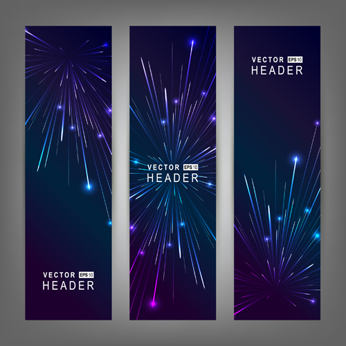 Purple & blue fireworks banners vector