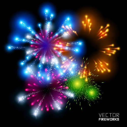 Realistic fireworks colored background vector graphics 01