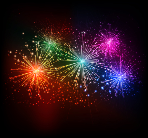 Realistic fireworks colored background vector graphics 02