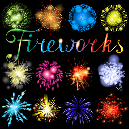 Realistic fireworks colored background vector graphics 04