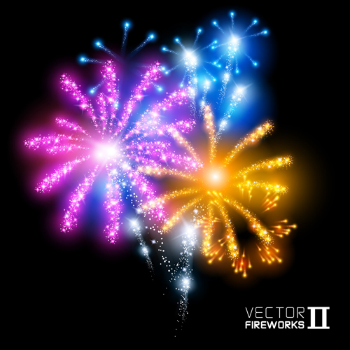 Realistic fireworks colored background vector graphics 05