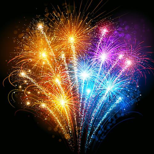 Realistic fireworks colored background vector graphics 06
