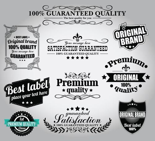 Retro Premium Quality Labels with Ribbon Vector 01