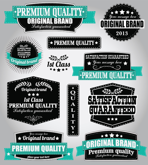 Retro Premium Quality Labels with Ribbon Vector 03