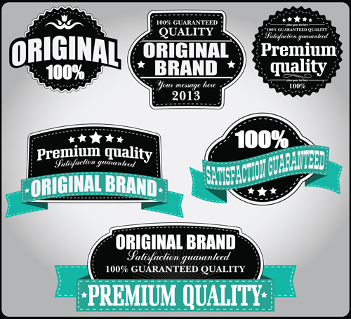 Retro Premium Quality Labels with Ribbon Vector 08