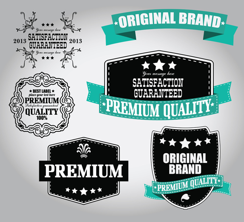 Retro Premium Quality Labels with Ribbon Vector 09