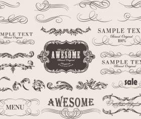 Retro calligraphic frame labels decor vector 01