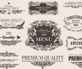 Retro calligraphic frame labels decor vector 02