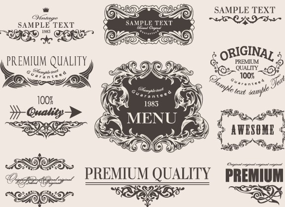 Retro calligraphic frame labels decor vector 02