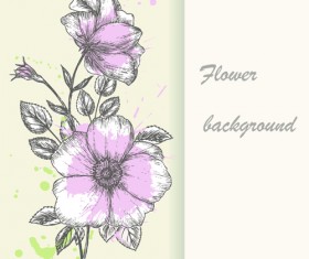 Retro hand drawn flowers background design 01
