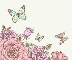 Retro hand drawn flowers background design 02