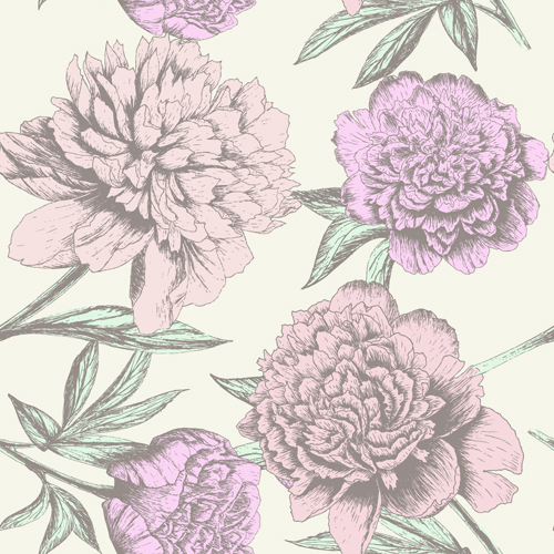 Retro hand drawn flowers background design 03