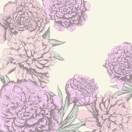 Retro hand drawn flowers background design 04