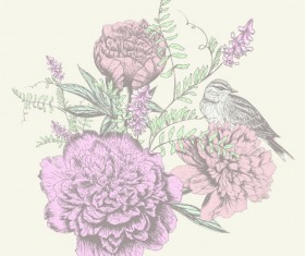 Retro hand drawn flowers background design 05