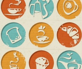 Round retro food labels vector set 01