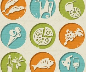 Round retro food labels vector set 03
