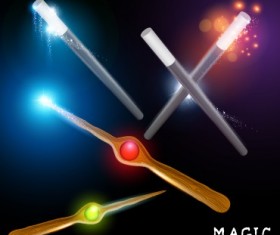 Shiny colored magic wands vector background 01
